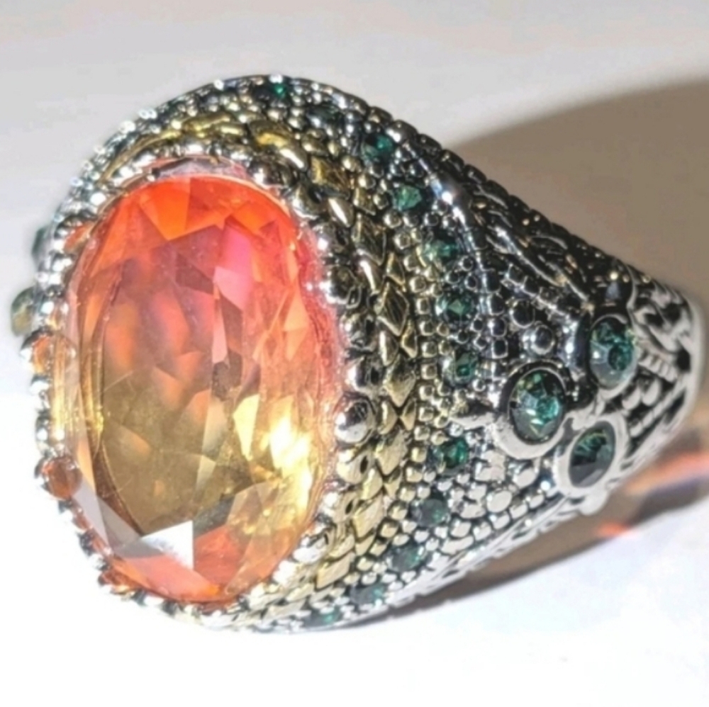 Retro Domineering Mystic Topaz Gemstone Statement Unisex Ring Sz 11